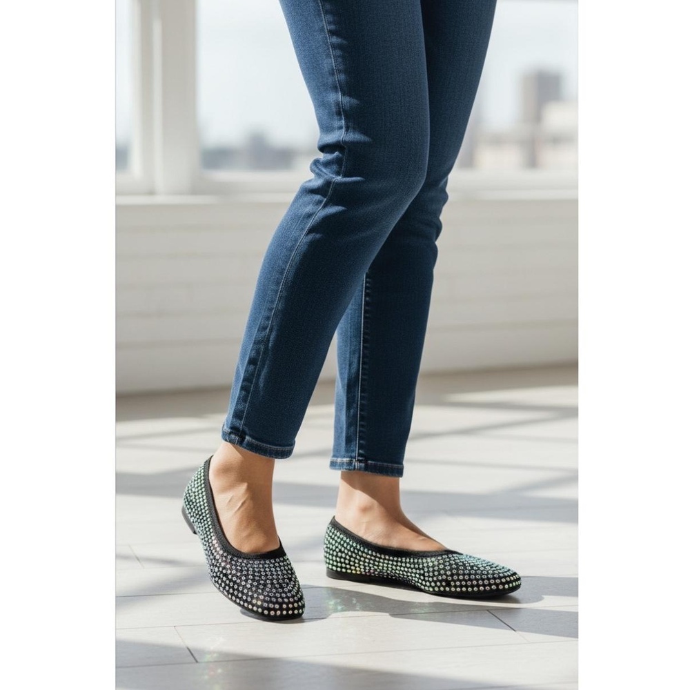 No Boundaries Women's Black Rhinestone Ballet Flats Shimmer Slip On Memory Foam